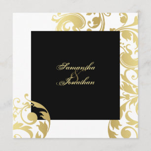 Wedding Invitation Gold Black White Elegant Floral