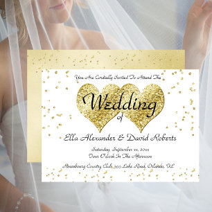 Wedding Invitation Gold Confetti Gold Hearts
