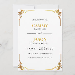 Wedding Invitation Gold Scroll Corner Frame