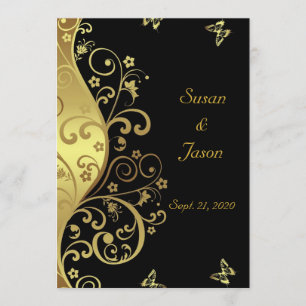 Wedding Invitation--Gold Swirls & Black 5x7 Invitation