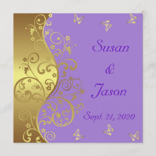 Wedding Invitation--Gold Swirls & Lavender Invitation