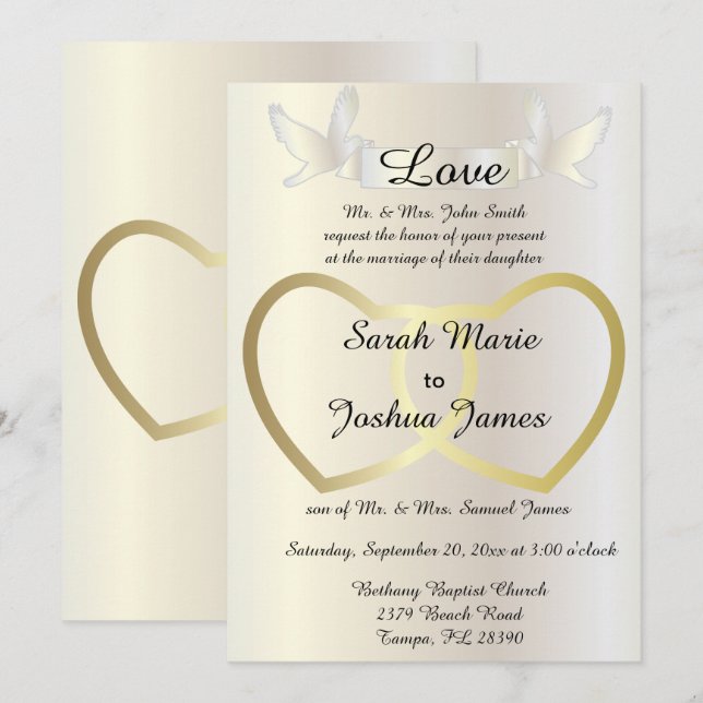 Wedding Invitation - Golden Hearts Theme (Front/Back)