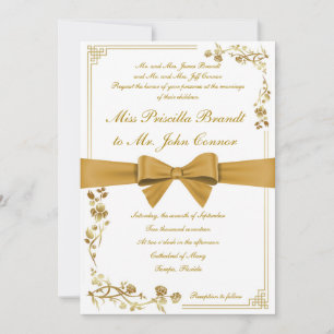 Wedding invitation golden ribbon