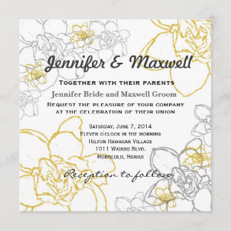 Wedding Invitation Grey and Yellow Flowers