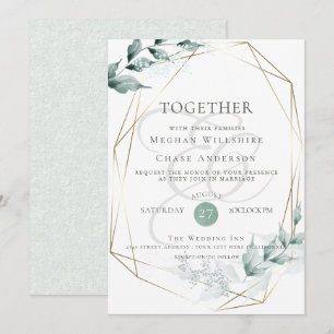 Wedding Invitation   Greyed Jade Green Botanical