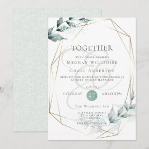Wedding Invitation   Greyed Jade Green Botanical