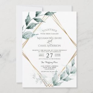 Wedding Invitation   Greyed Jade Green Botanical