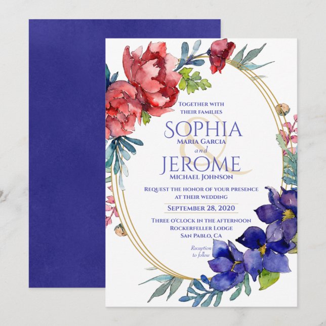 Wedding Invitation | Happiness Floral Watercolor (Front/Back)