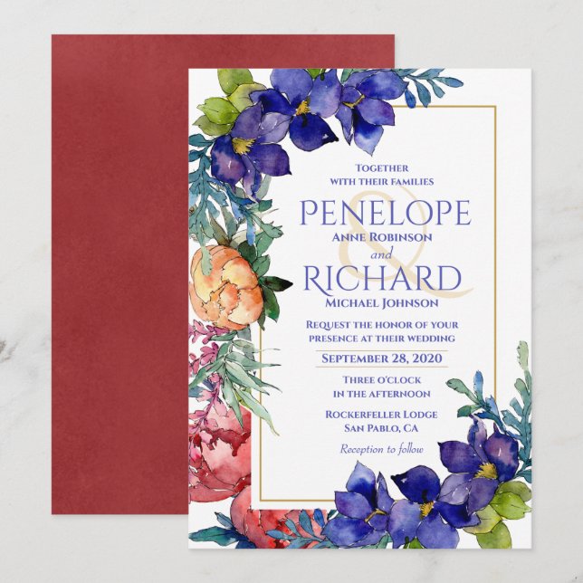 Wedding Invitation | Happiness Floral Watercolor (Front/Back)