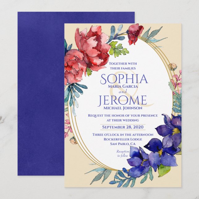 Wedding Invitation | Happiness Floral Watercolor (Front/Back)