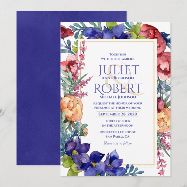 Wedding Invitation | Happiness Watercolor Floral (Front/Back)
