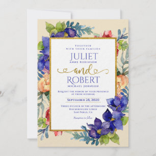 Wedding Invitation   Happiness Watercolor Floral