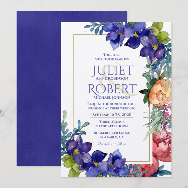 Wedding Invitation | Happiness Watercolor Floral (Front/Back)