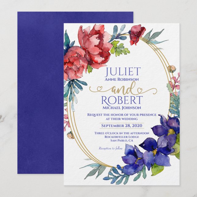 Wedding Invitation | Happiness Watercolor Floral (Front/Back)