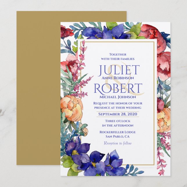 Wedding Invitation | Happiness Watercolor Floral (Front/Back)