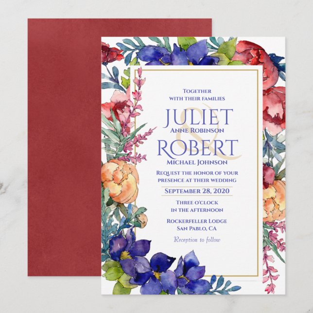 Wedding Invitation | Happiness Watercolor Floral (Front/Back)