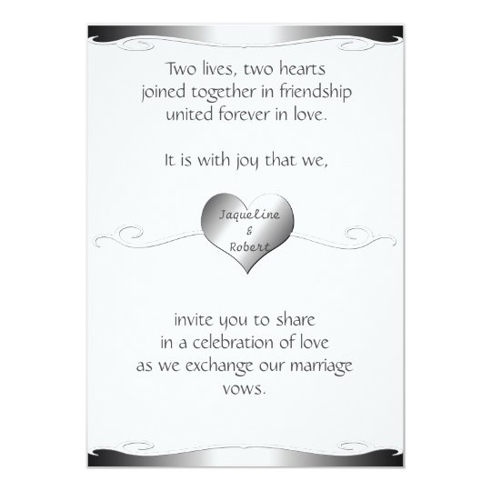 Wedding Invitation-Heart and Swirl Gradient Silver Card