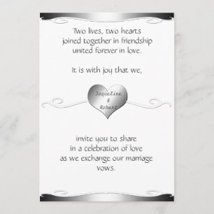 Wedding Invitation-Heart and Swirl Gradient Silver Invitation