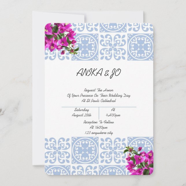 wedding invitation in blue romantic italian style (Front)