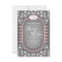 Wedding Invitation in elegant grey and pink