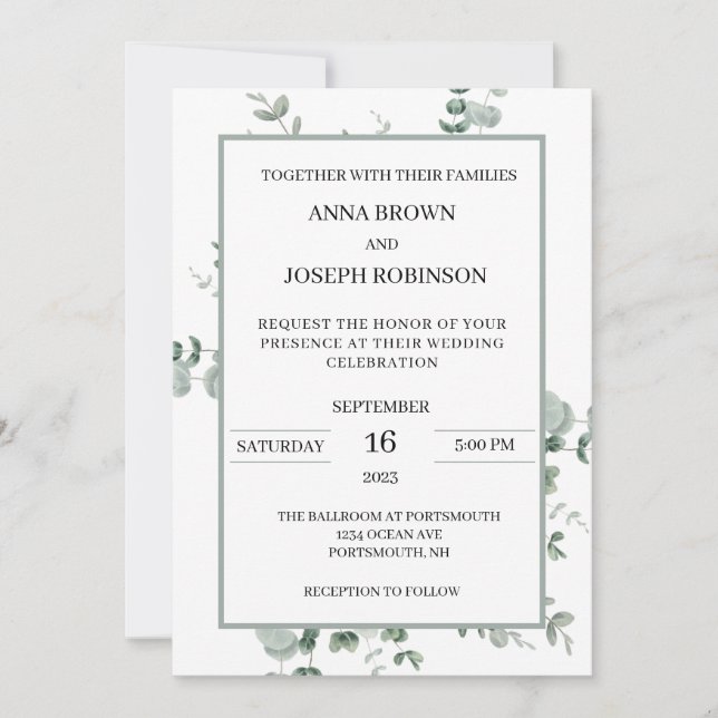 Wedding invitation in Eucalyptus (Front)