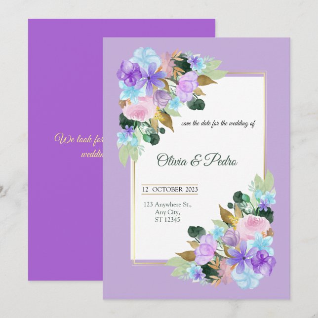 wedding invitation in lavander colour (Front/Back)