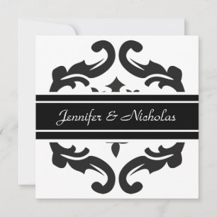 Wedding Invitation in Stylish Black & White Damask