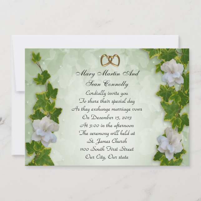 Wedding Invitation ivy border with gardenias (Front)