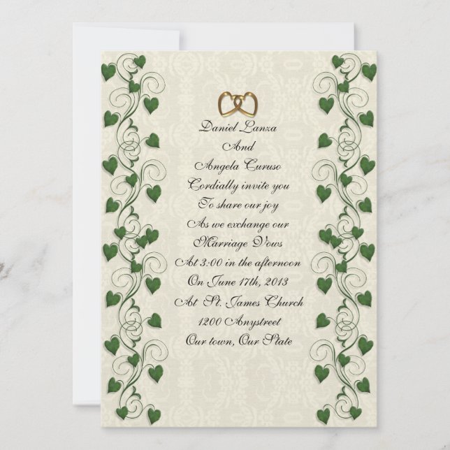 Wedding Invitation Ivy hearts (Front)