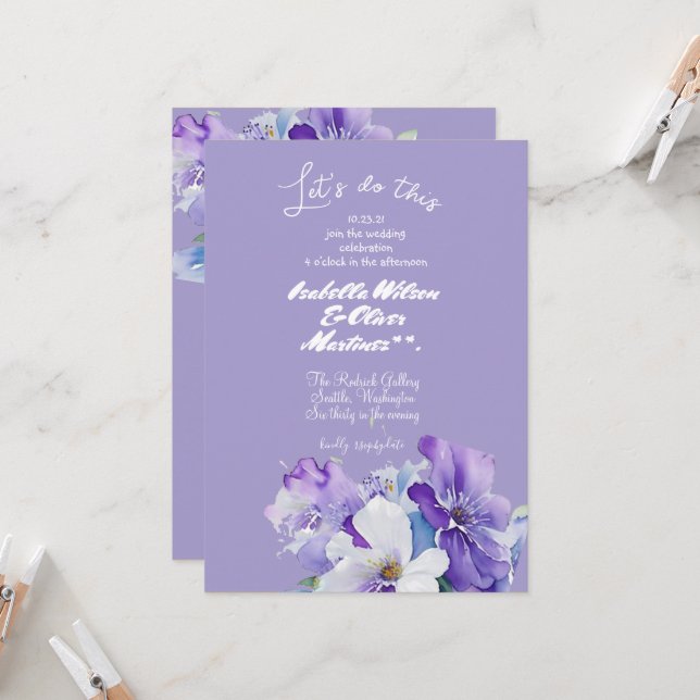 wedding invitation lavender colorfloral (Front/Back In Situ)