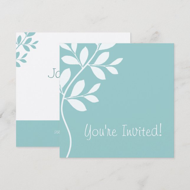 Wedding Invitation Leaf Branch Baby Blue Silver (Front/Back)