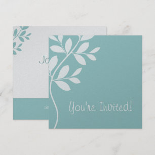 Wedding Invitation Leaf Branch Baby Blue Silver