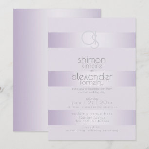 Wedding Invitation   Lilac Shimmer Stripe Monogram