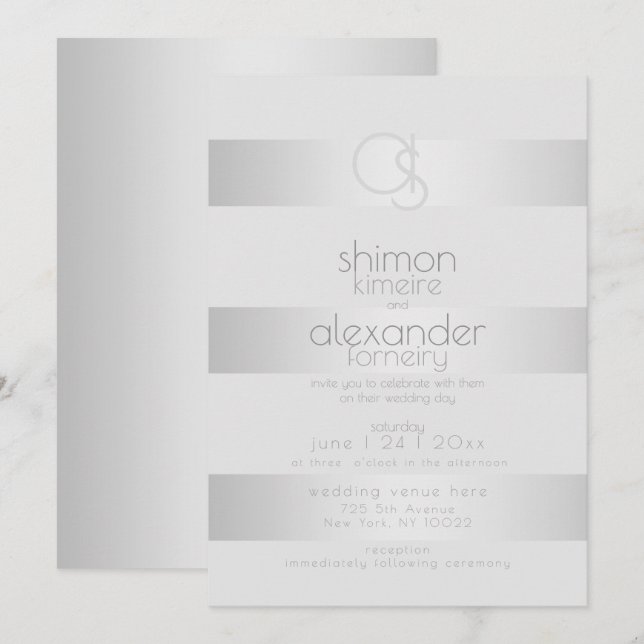 Wedding Invitation | Luminous Silver Stripes (Front/Back)