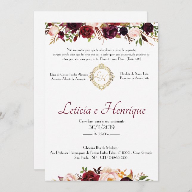 Wedding Invitation - Marsala | Front (Front/Back)
