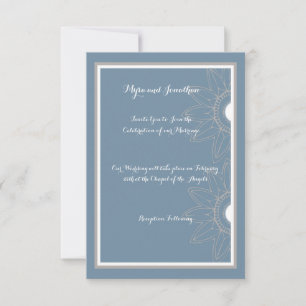 Wedding Invitation, Medium Blue with Flowers Invitation