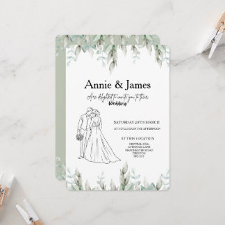 Wedding Invitation minimalist line art couple