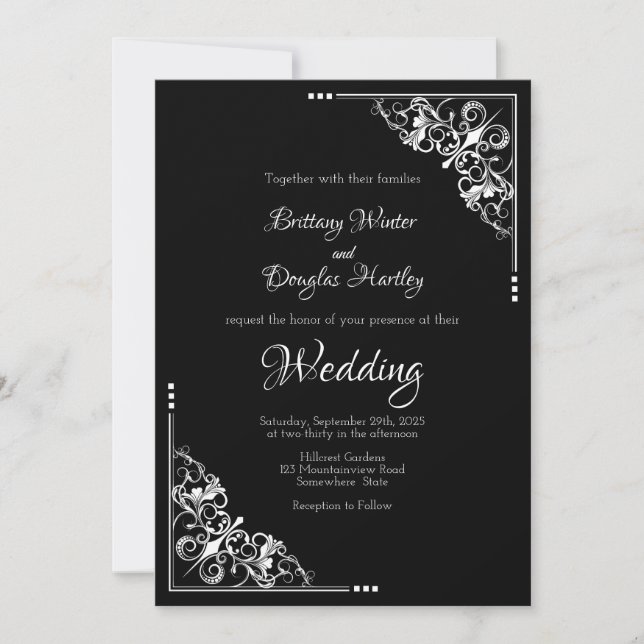 Wedding Invitation Modern Black and White (Front)