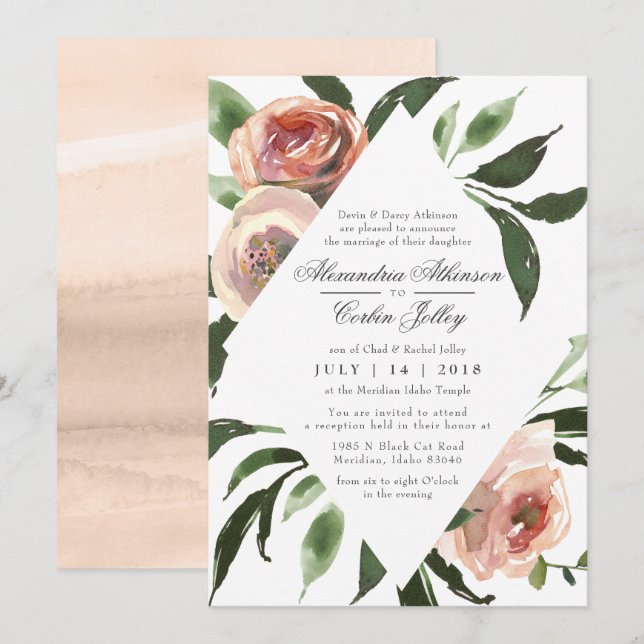 WEDDING INVITATION | Modern Elegant Blush Floral (Front/Back)