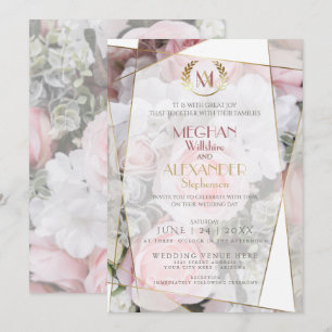 Wedding Invitation Modern Geometric Pink Roses
