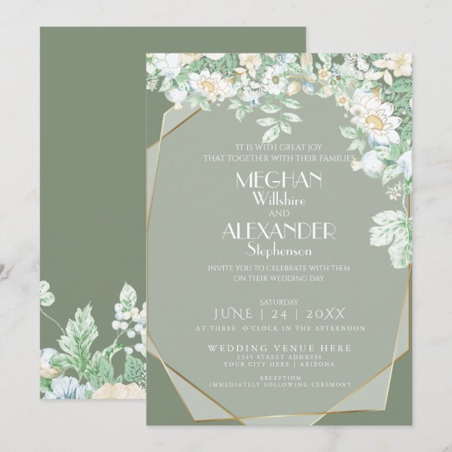 Wedding Invitation |  Modern Geometric Wildflowers (Front/Back)