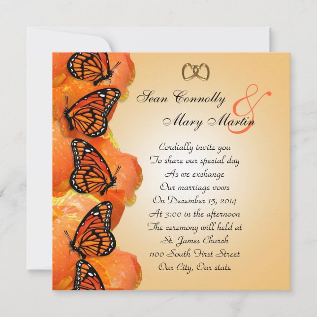 Wedding Invitation Monarch Butterflies square (Front)