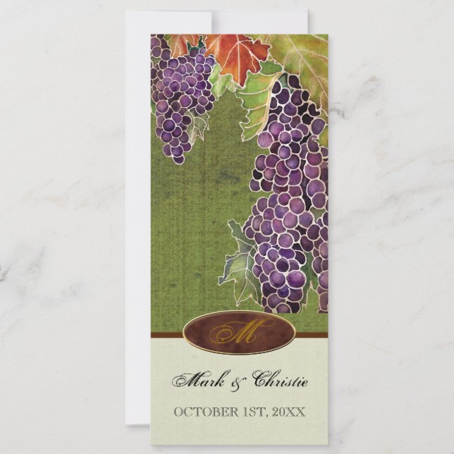 Wedding Invitation Monogram Autumn Grape Leaf (Front)