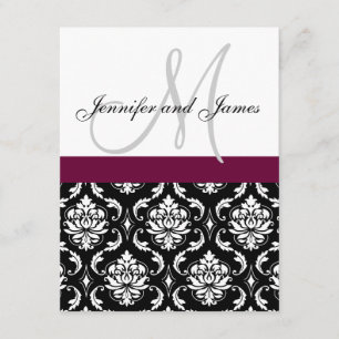 Wedding Invitation Monogram Burgundy Black Damask