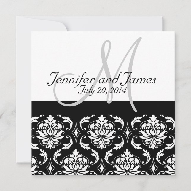 Wedding Invitation Monogram Damask Back View (Front)