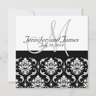 Wedding Invitation Monogram Damask Back View