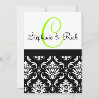 Wedding Invitation Monogram Damask Black