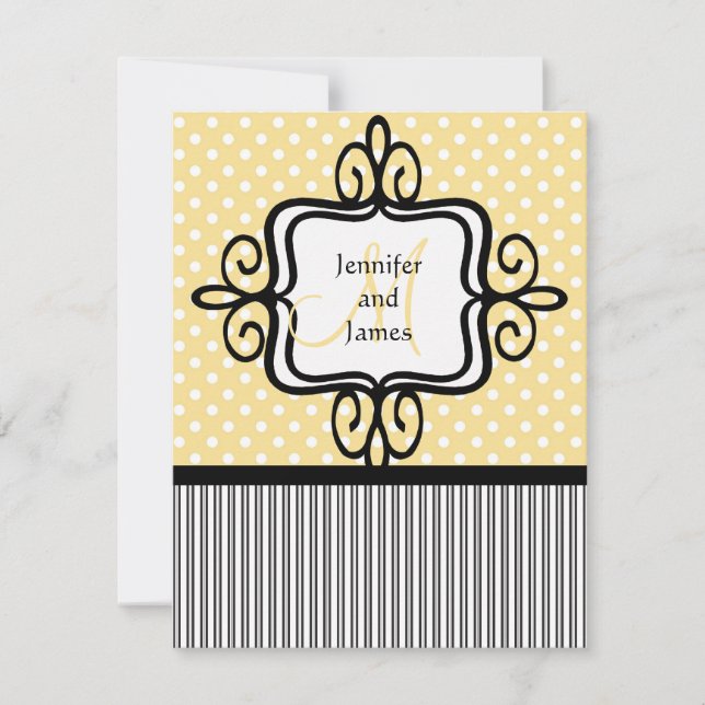 Wedding Invitation Monogram Dots Stripes (Front)