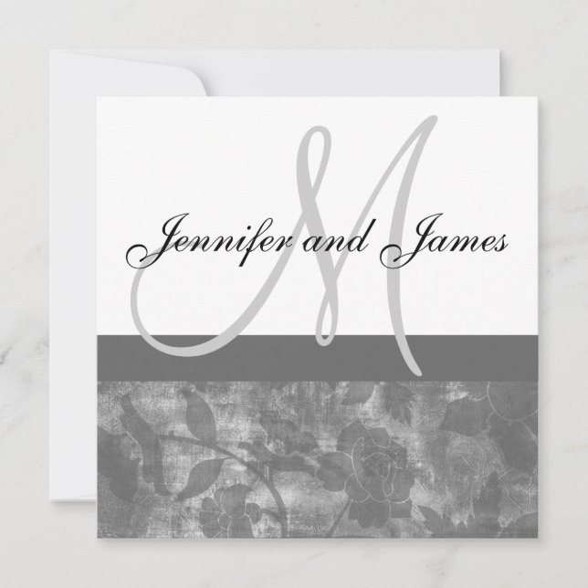 Wedding Invitation Monogram Names Black Floral (Front)