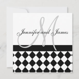 Wedding Invitation Monogram Names Black Harlequin